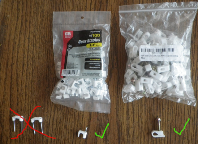 Samples of fasteners for electrical and coaxial cables